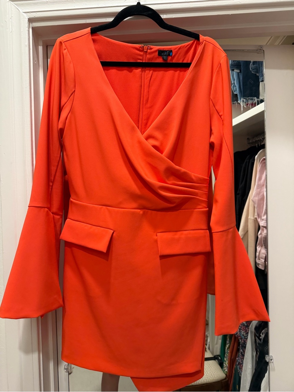 NBD Bright Orange Wrap-Front Mini Dress